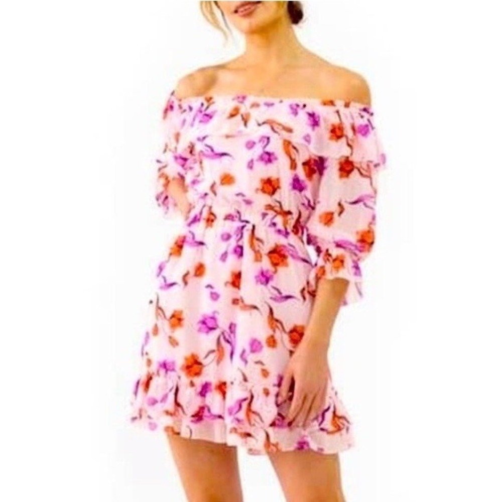 Lost + Wander Floral Mini Dress Women's M Pink Off Shoulder Ruffle Cottage‎ Boho